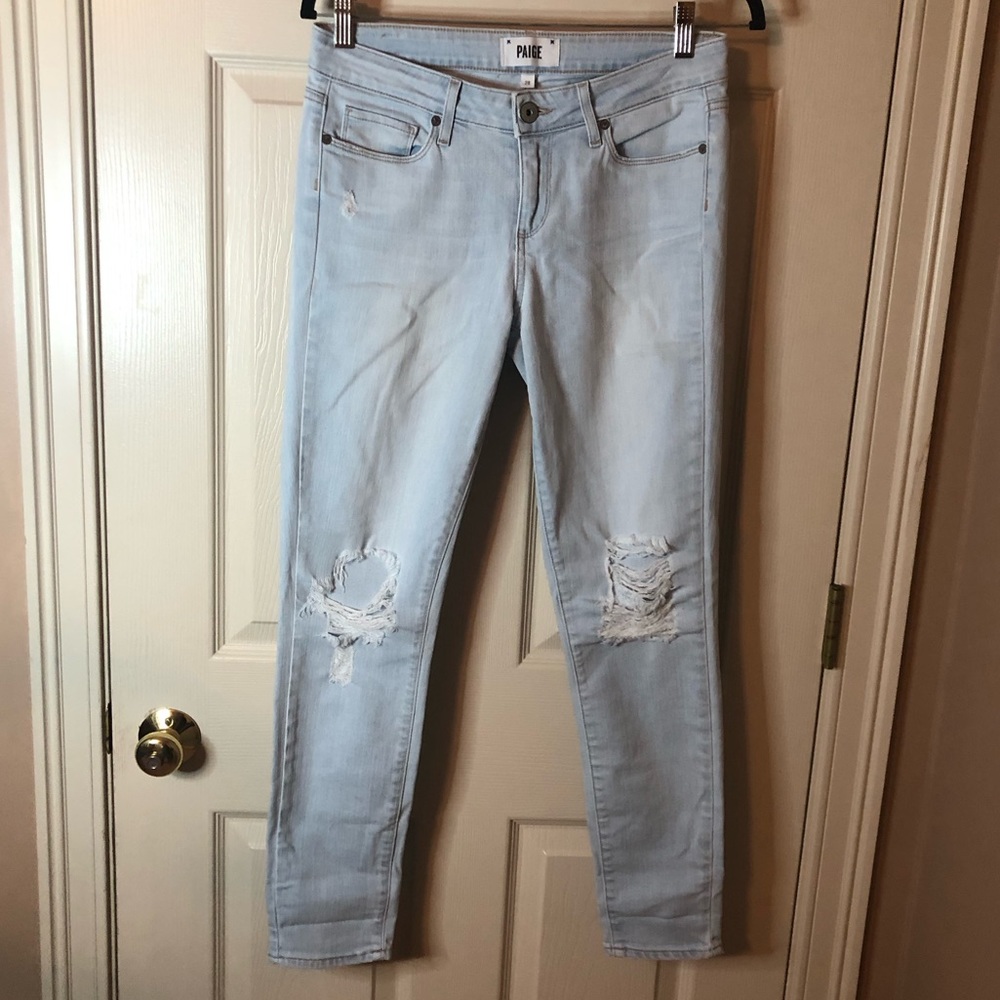 PAIGE Verdugo Ankle Lainey Light Wash Distressed Jeans - Size 28